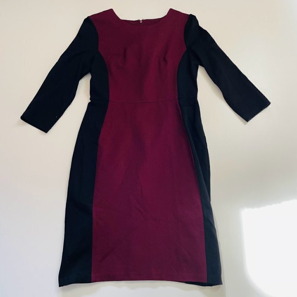 Talbots Dress Sheath Bodycon Colorblack Maroon Black 3/4 Sleeve Wedding Classic